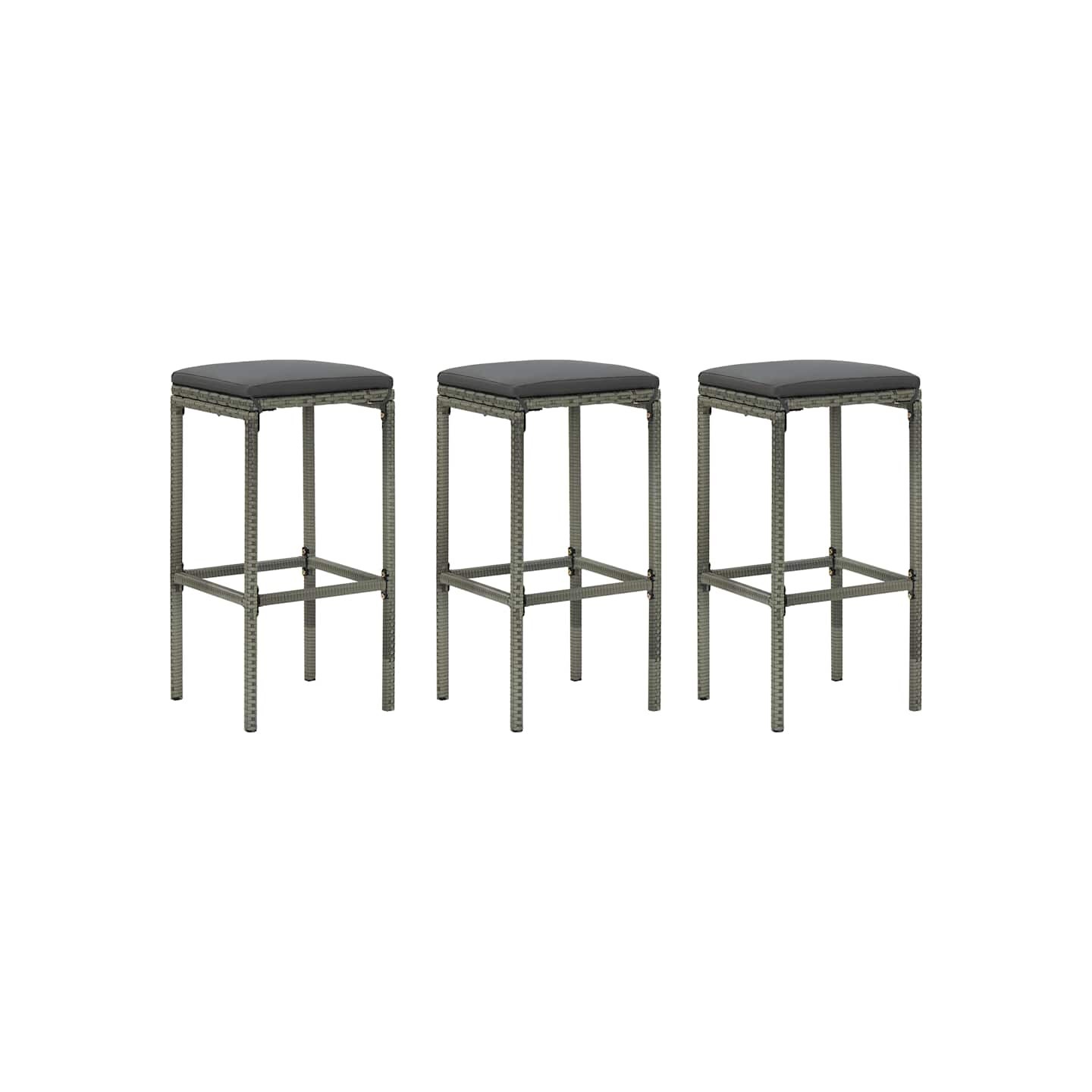 Tabourets de bar avec coussins lot de 3 gris résine tressée