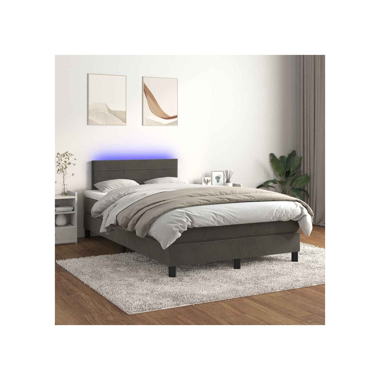 Sommier à lattes de lit avec matelas LED Gris foncé 120x200 cm