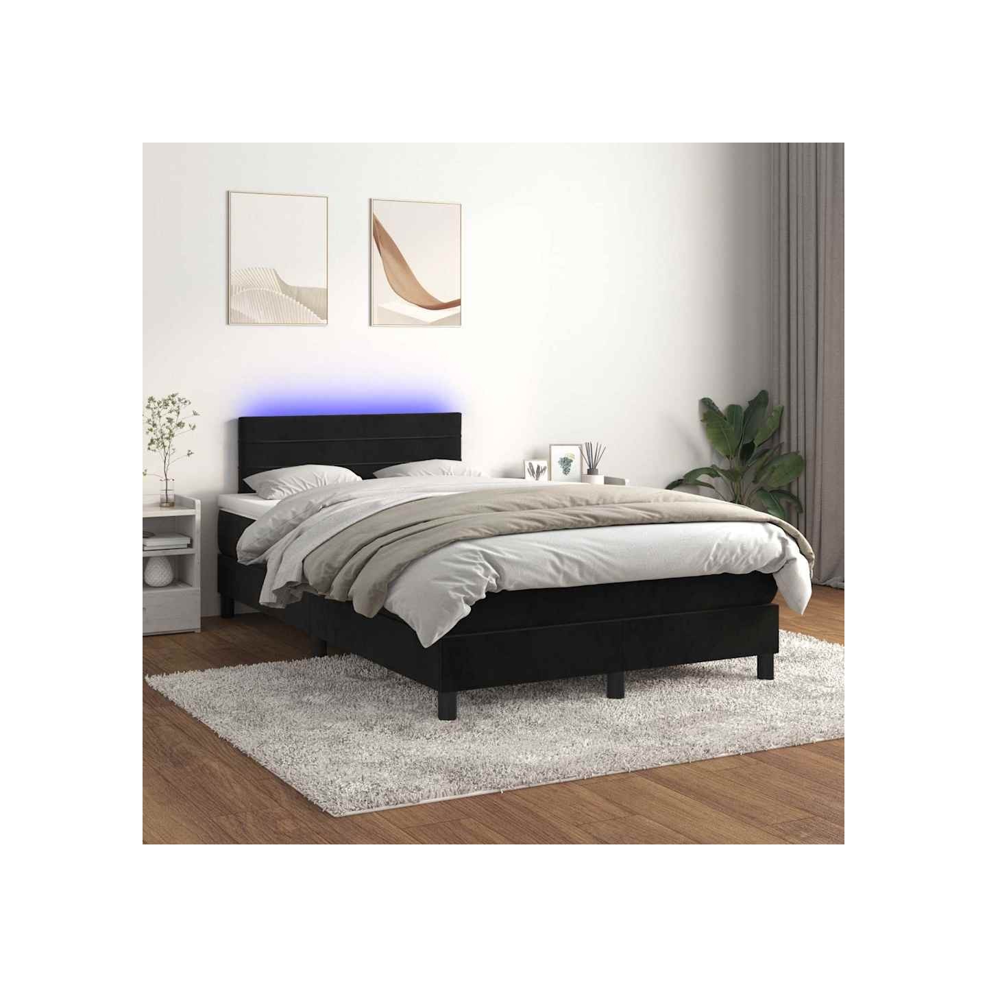 Sommier à lattes de lit avec matelas et LED Noir 120x200 cm