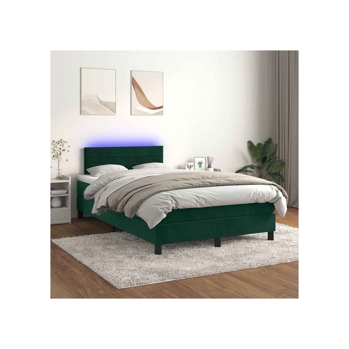 Sommier à lattes de lit avec matelas LED Vert foncé 120x200 cm