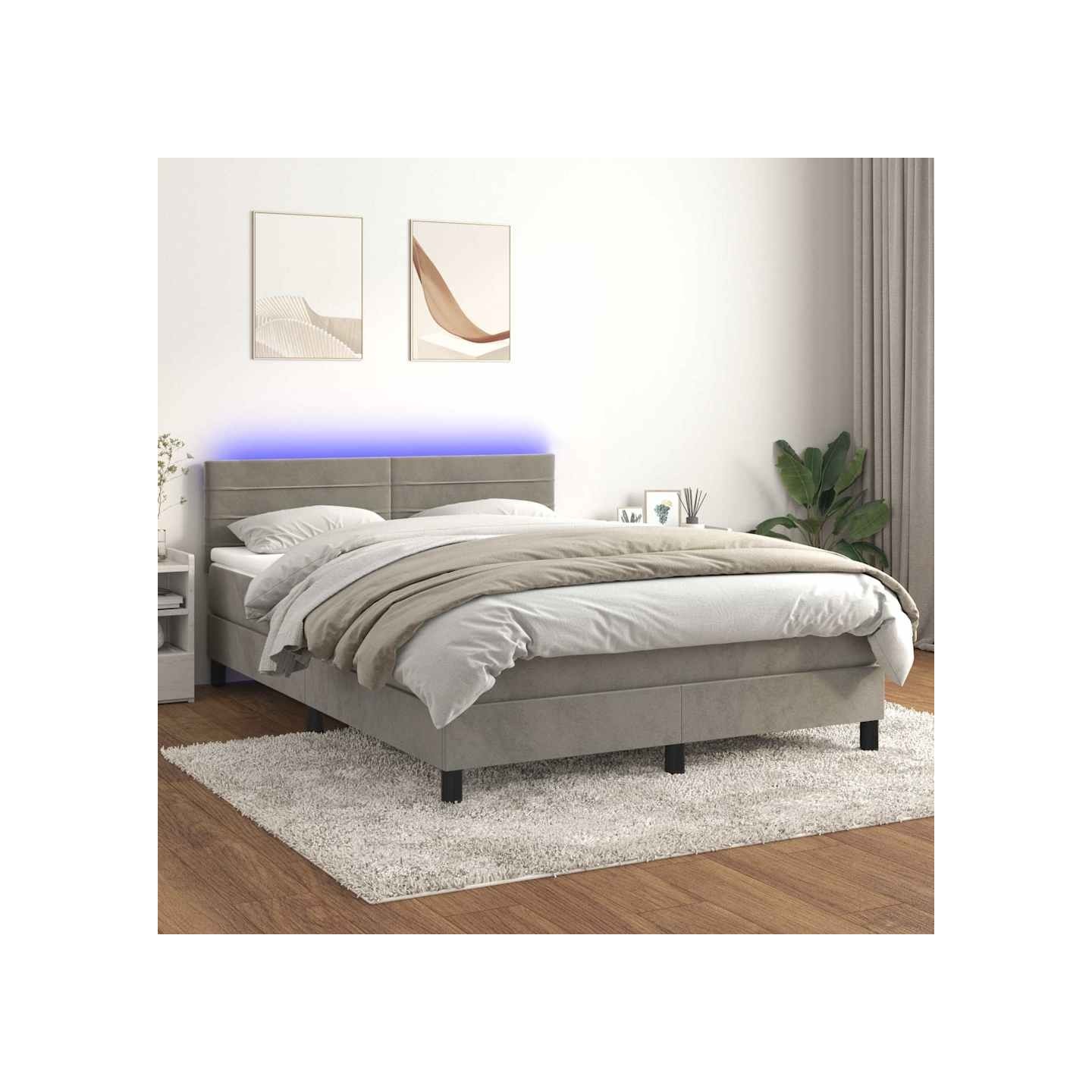 Sommier à lattes de lit avec matelas LED Gris clair 140x200 cm