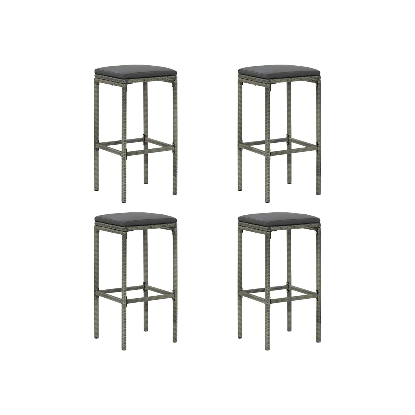 Tabourets de bar avec coussins lot de 4 gris résine tressée
