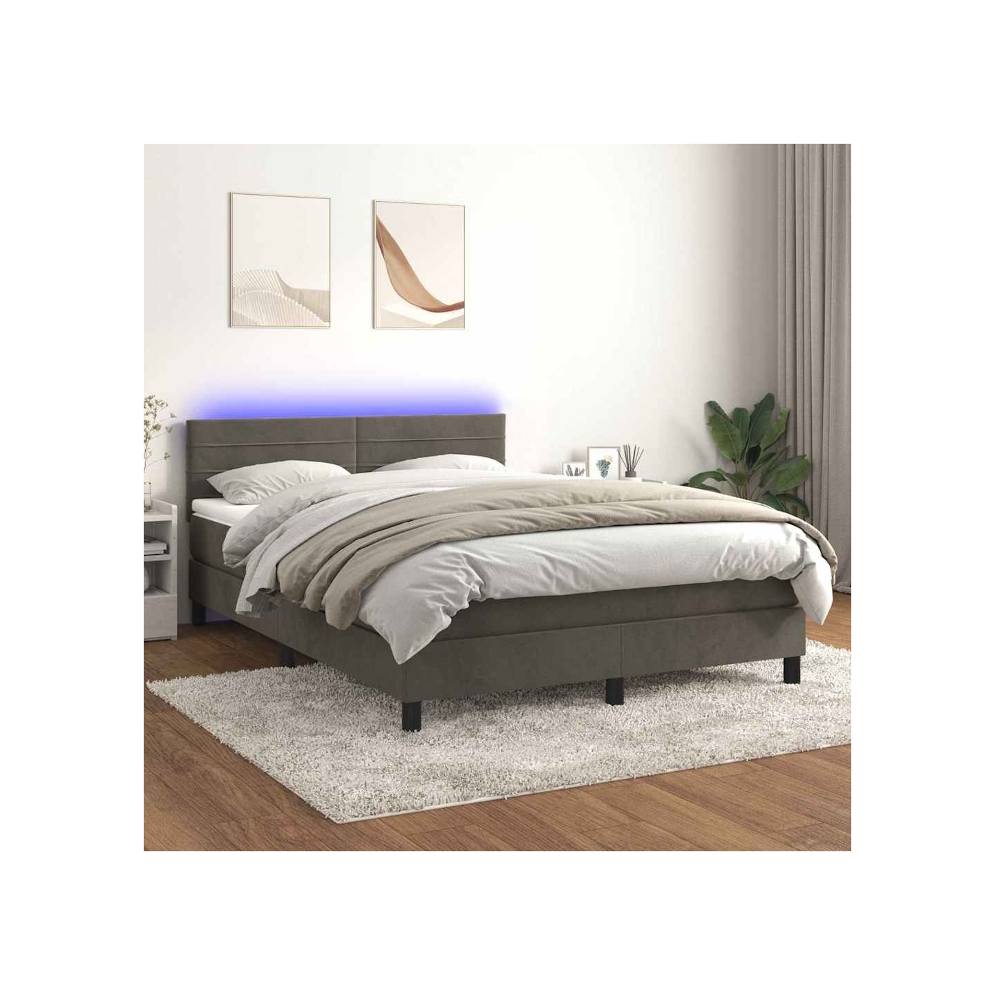 Sommier à lattes de lit avec matelas LED Gris foncé 140x200 cm