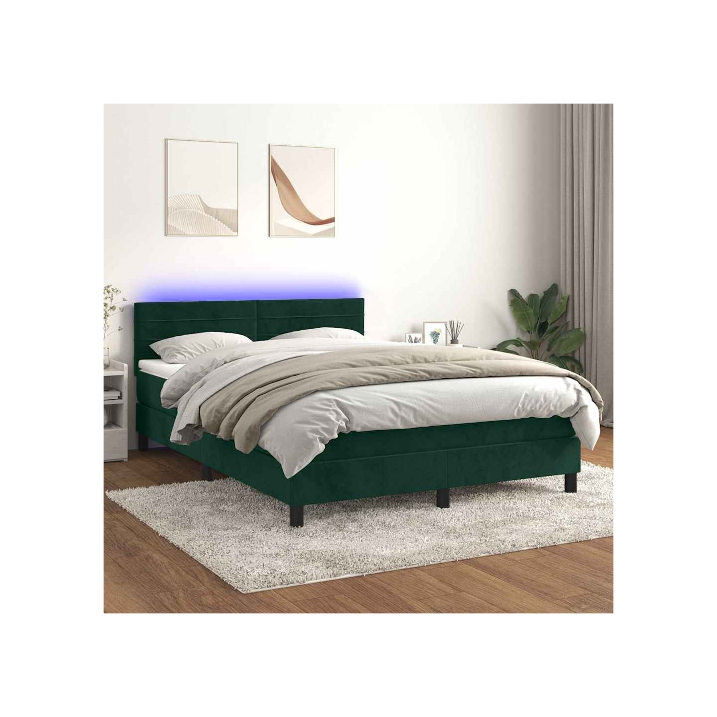 Sommier à lattes de lit avec matelas LED Vert foncé 140x190 cm
