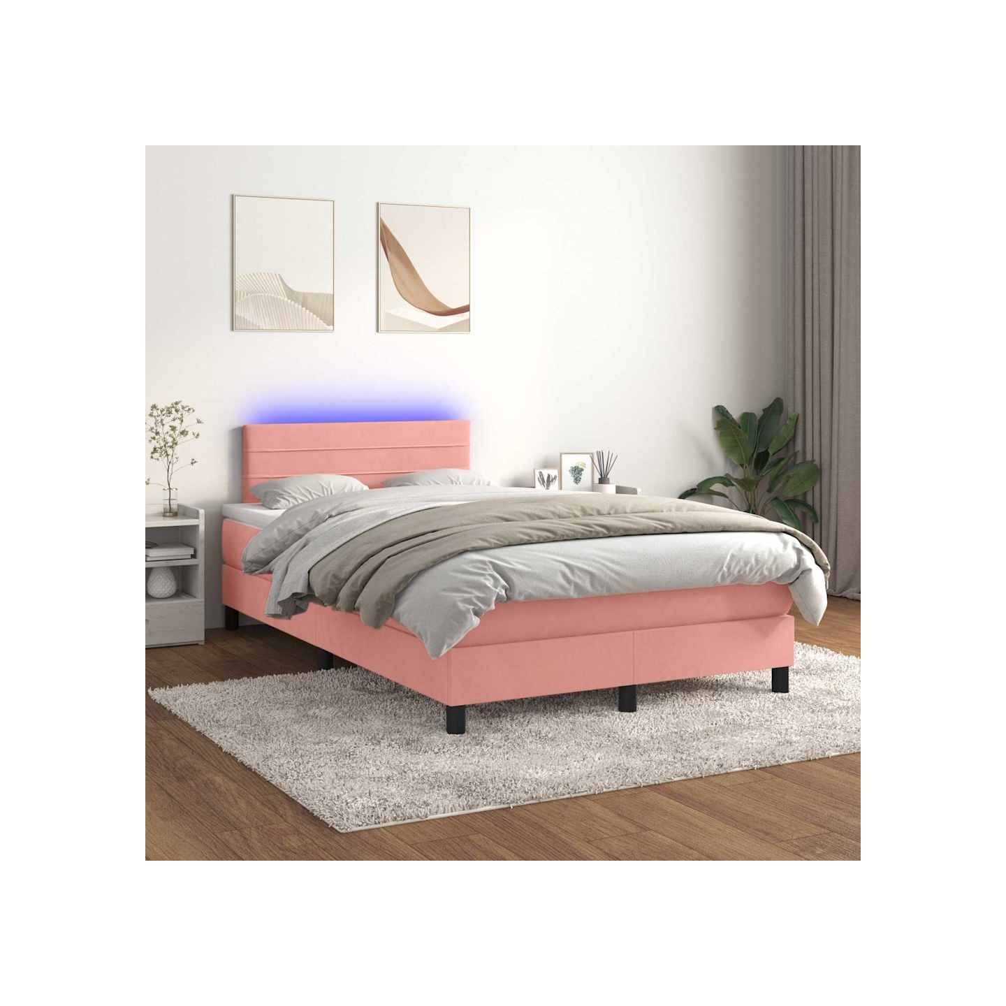 Sommier à lattes de lit avec matelas et LED Rose 120x200cm