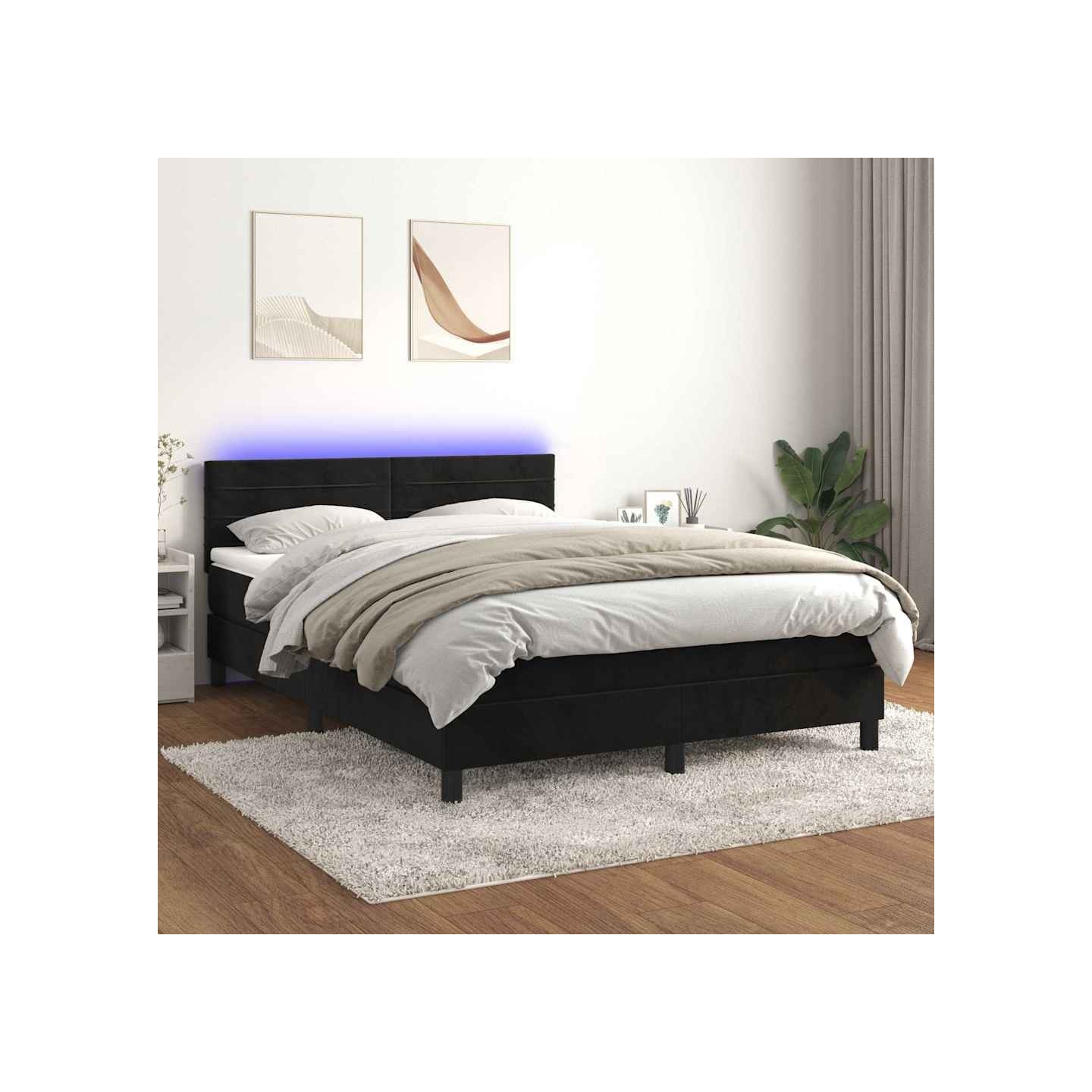 Sommier à lattes de lit avec matelas et LED Noir 140x200 cm