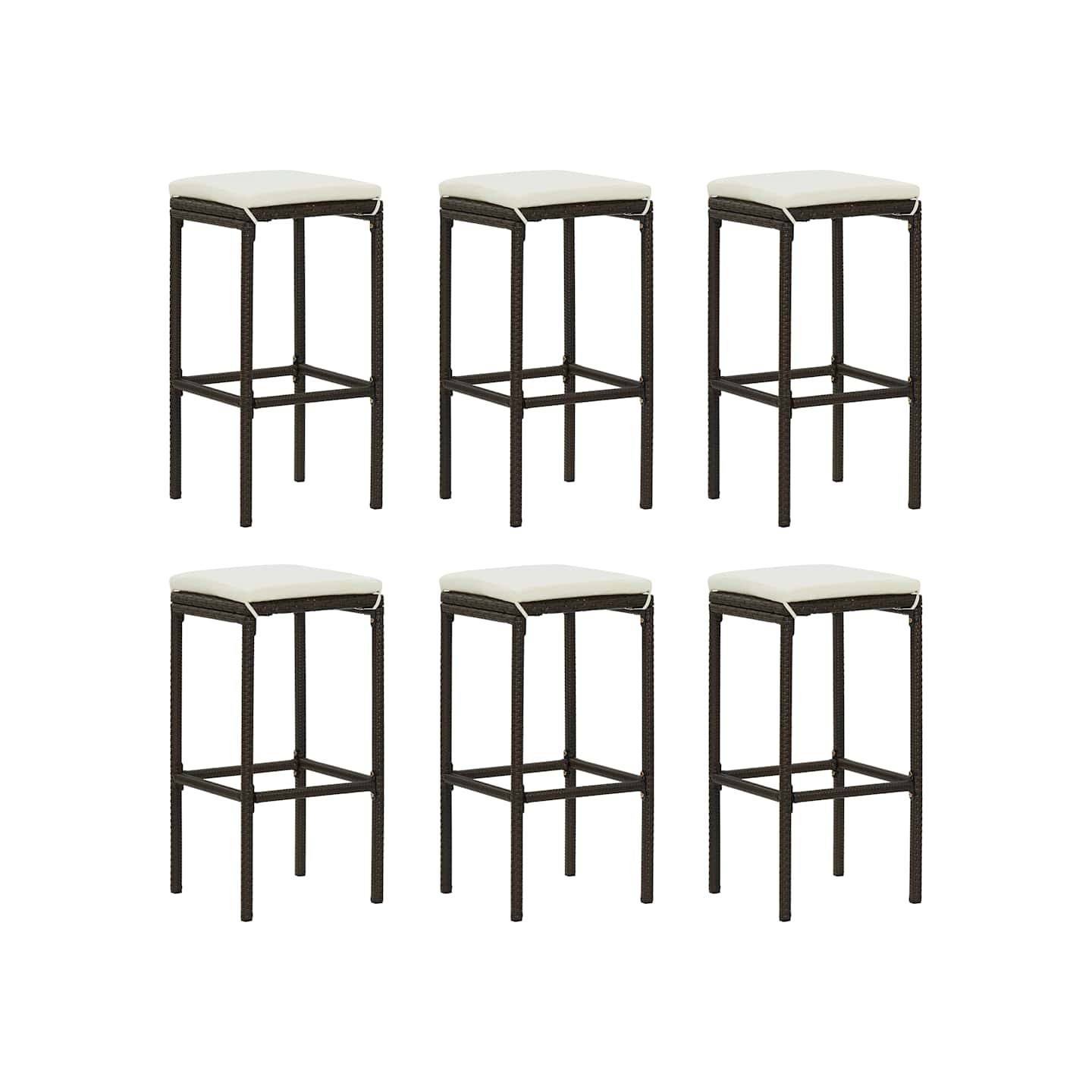 Tabourets de bar avec coussins lot de 6 marron résine tressée