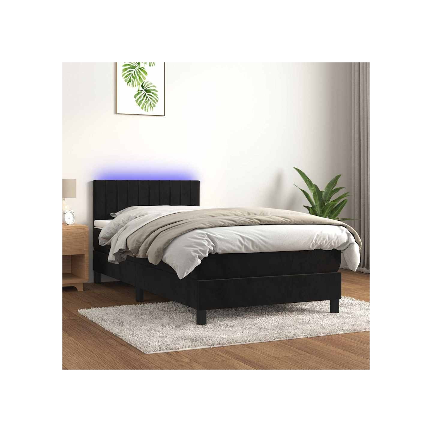 Sommier à lattes de lit avec matelas et LED Noir 90x190 cm
