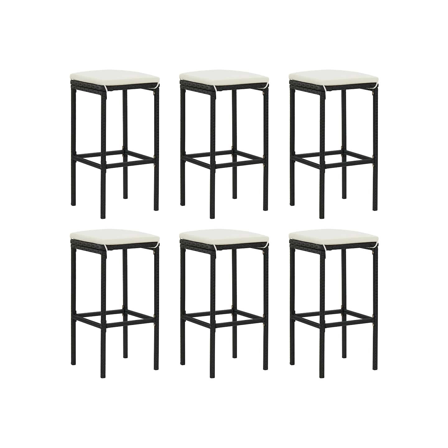 Tabourets de bar avec coussins lot de 6 noir résine tressée