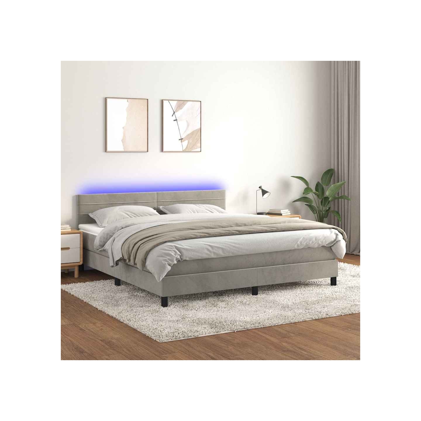 Sommier à lattes de lit avec matelas LED Gris clair 180x200 cm
