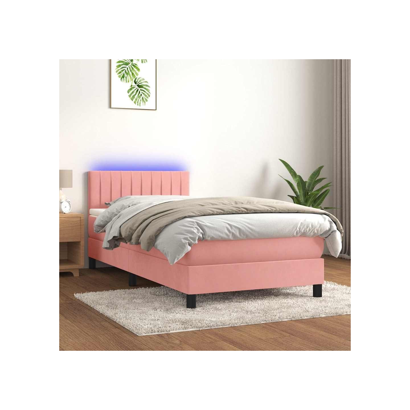 Sommier à lattes de lit avec matelas et LED Rose 90x200 cm
