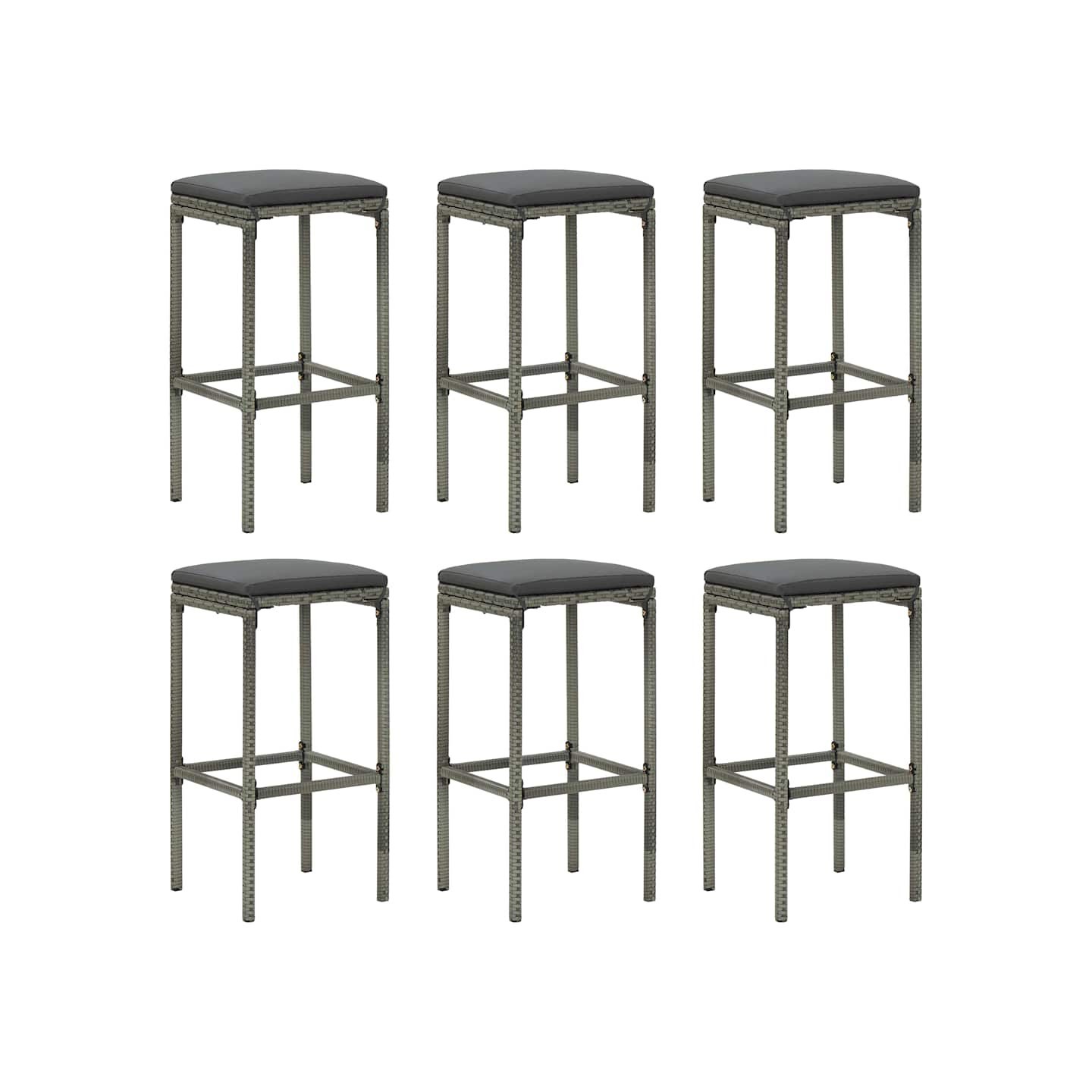 Tabourets de bar avec coussins lot de 6 gris résine tressée
