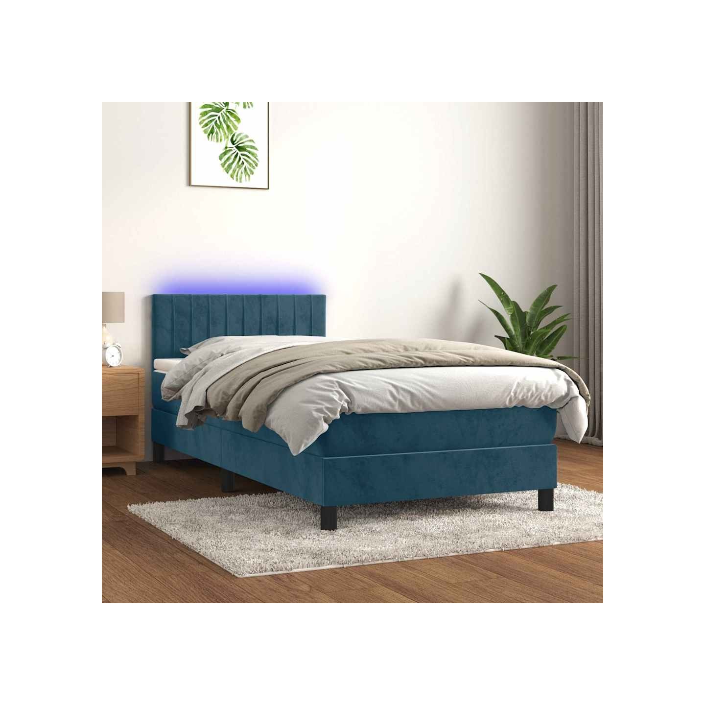 Sommier à lattes de lit avec matelas LED Bleu foncé 100x200 cm