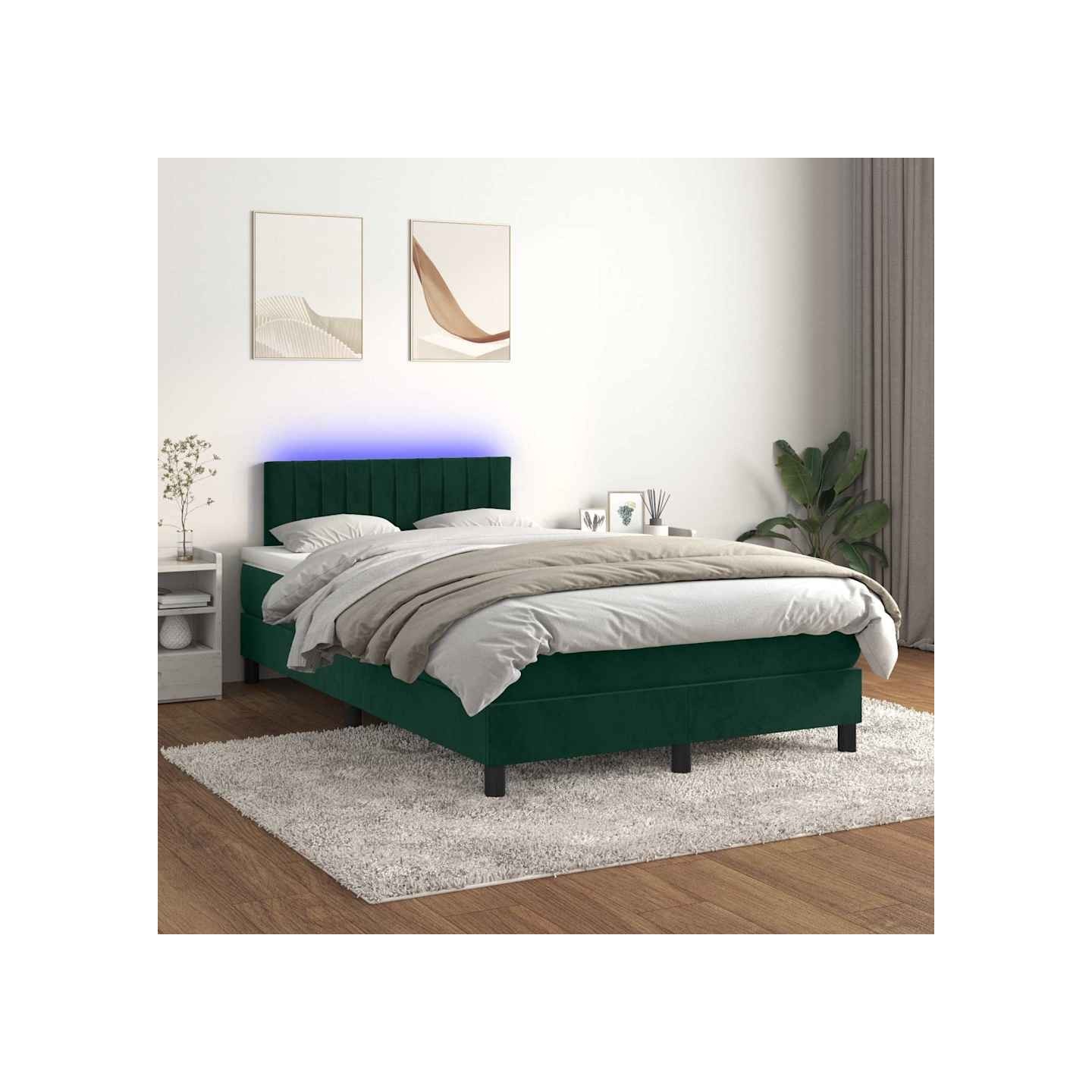 Sommier à lattes de lit avec matelas LED Vert foncé 120x200 cm