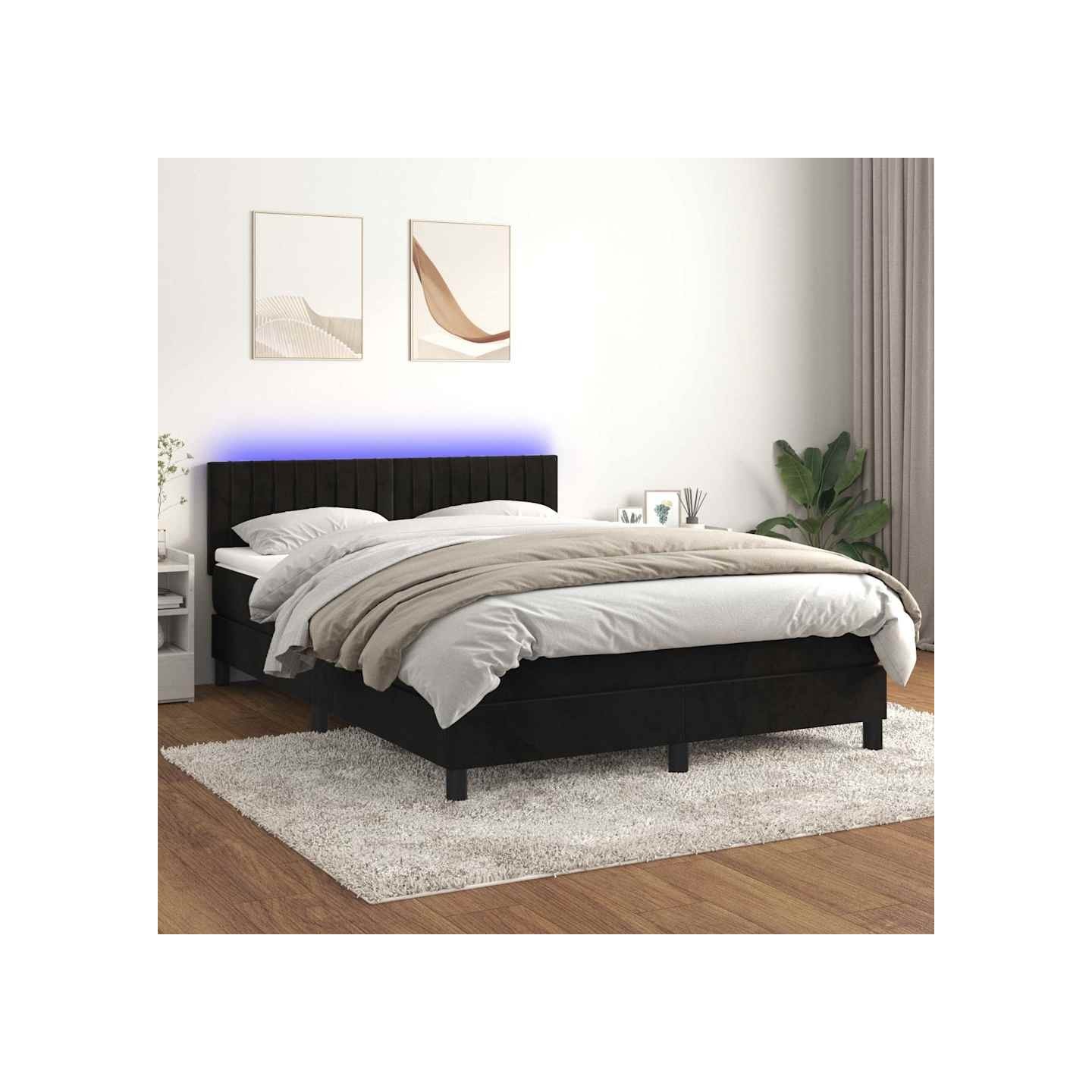 Sommier à lattes de lit avec matelas et LED Noir 140x190 cm
