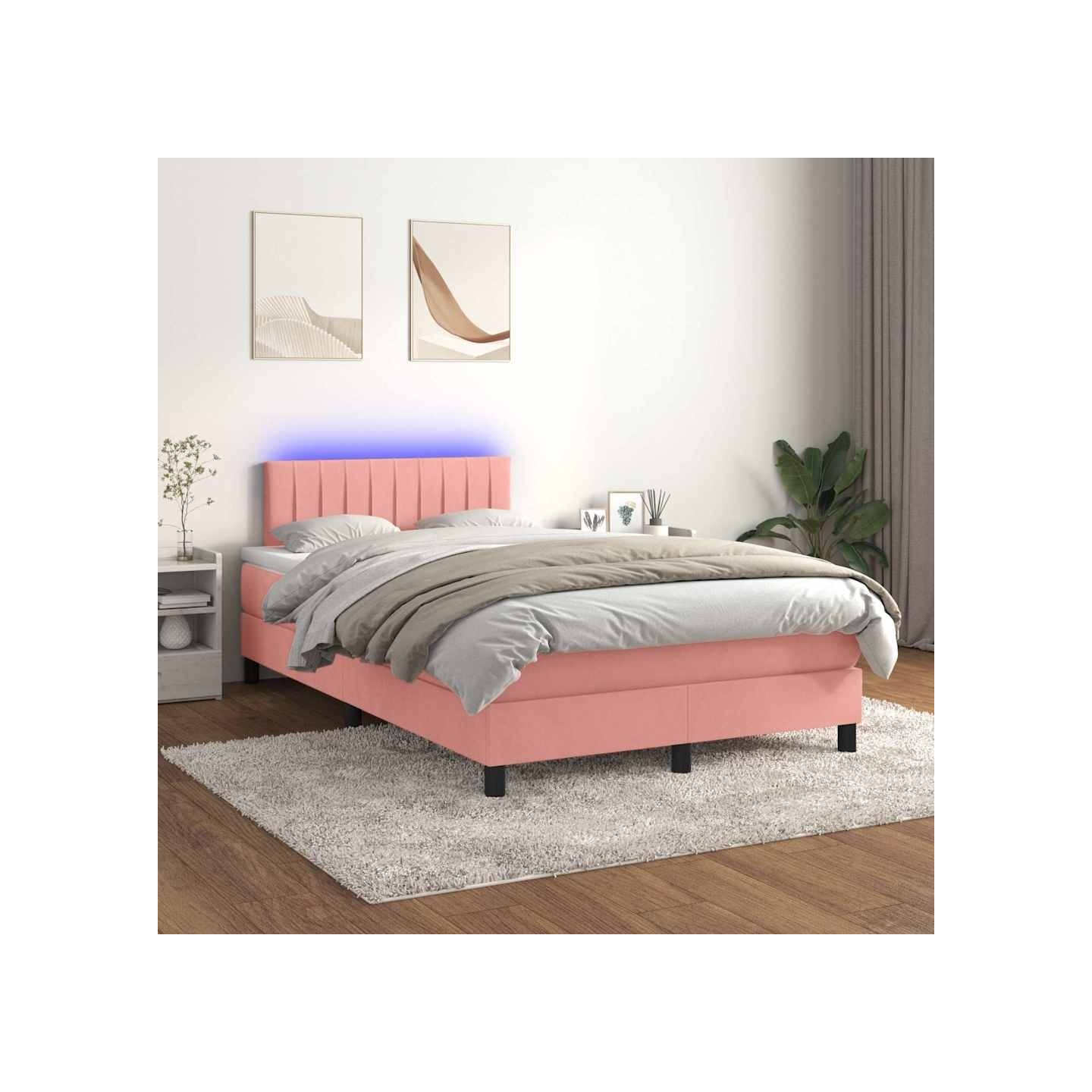Sommier à lattes de lit avec matelas et LED Rose 120x200cm