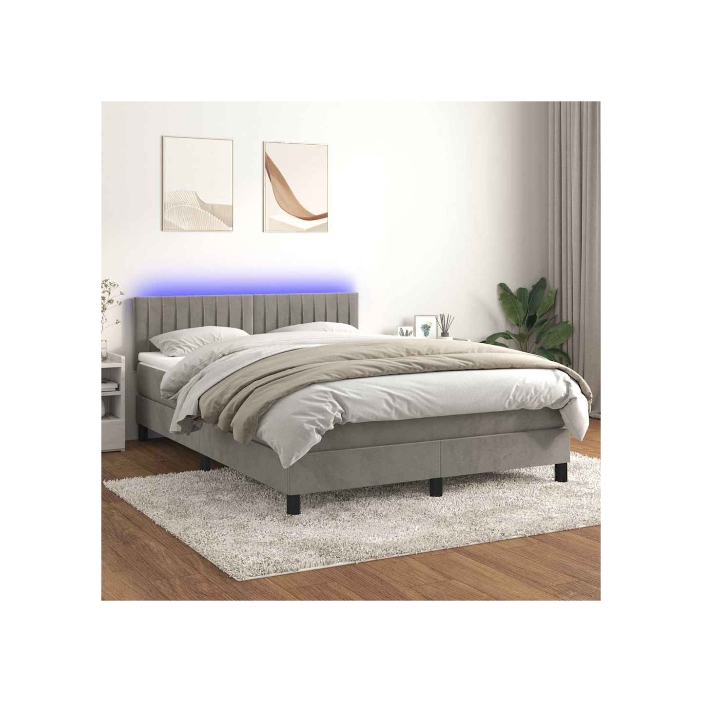 Sommier à lattes de lit avec matelas LED Gris clair 140x190 cm