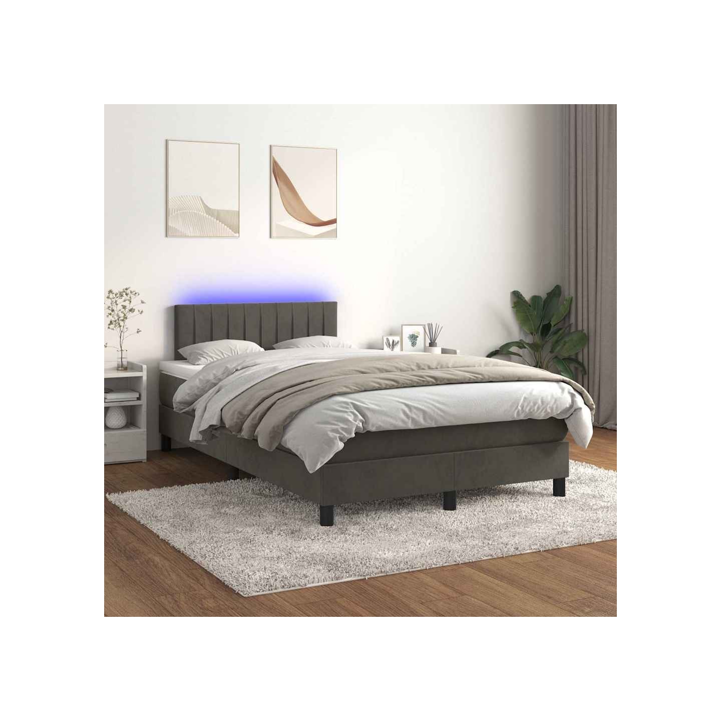 Sommier à lattes de lit avec matelas LED Gris foncé 120x200 cm