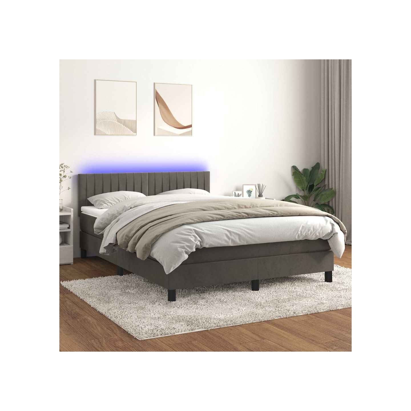 Sommier à lattes de lit avec matelas LED Gris foncé 140x190 cm