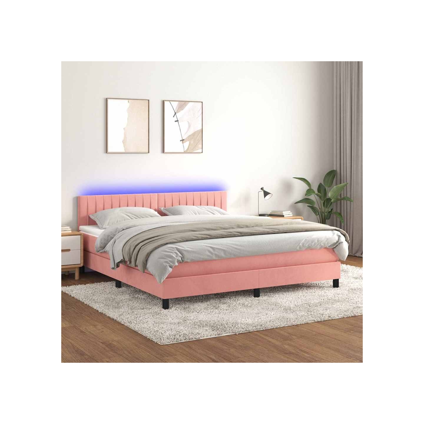 Sommier à lattes de lit avec matelas et LED Rose 160x200 cm