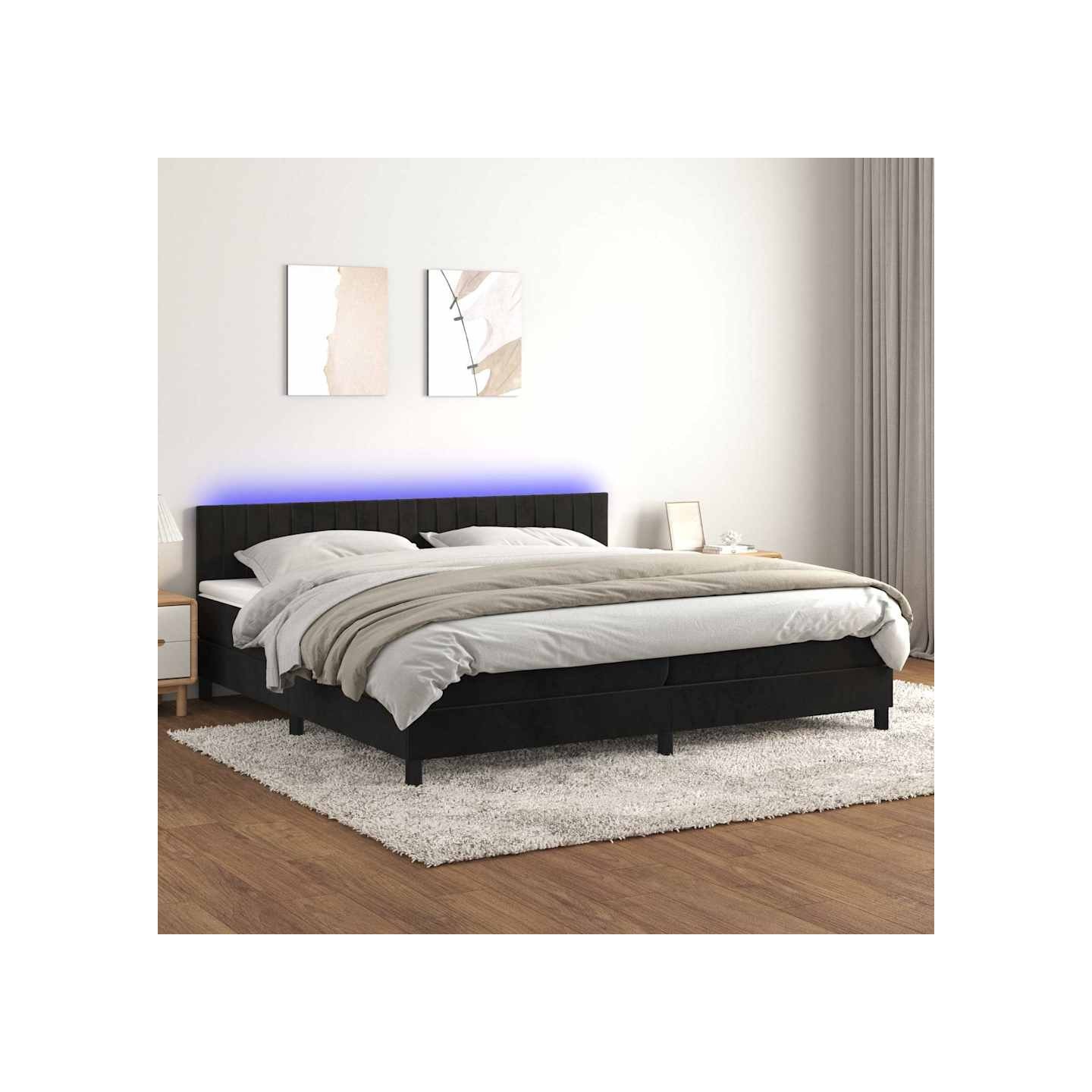 Sommier à lattes de lit avec matelas et LED Noir 200x200 cm