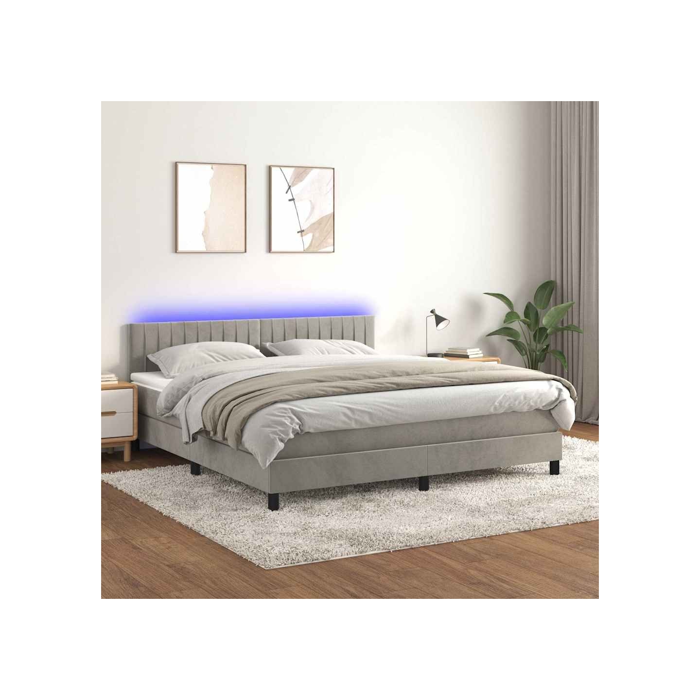 Sommier à lattes de lit avec matelas LED Gris clair 180x200 cm
