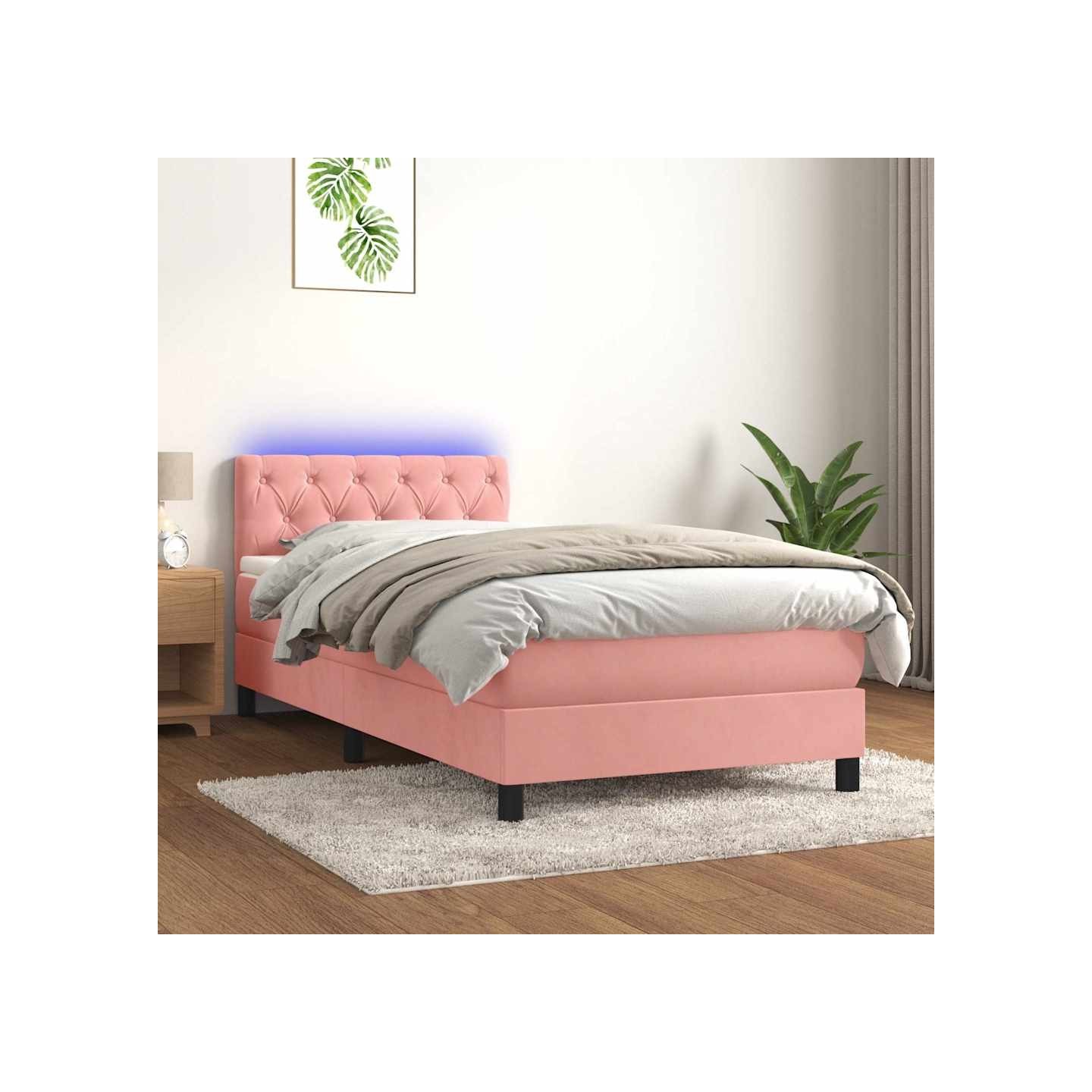 Sommier à lattes de lit avec matelas et LED Rose 80x200 cm