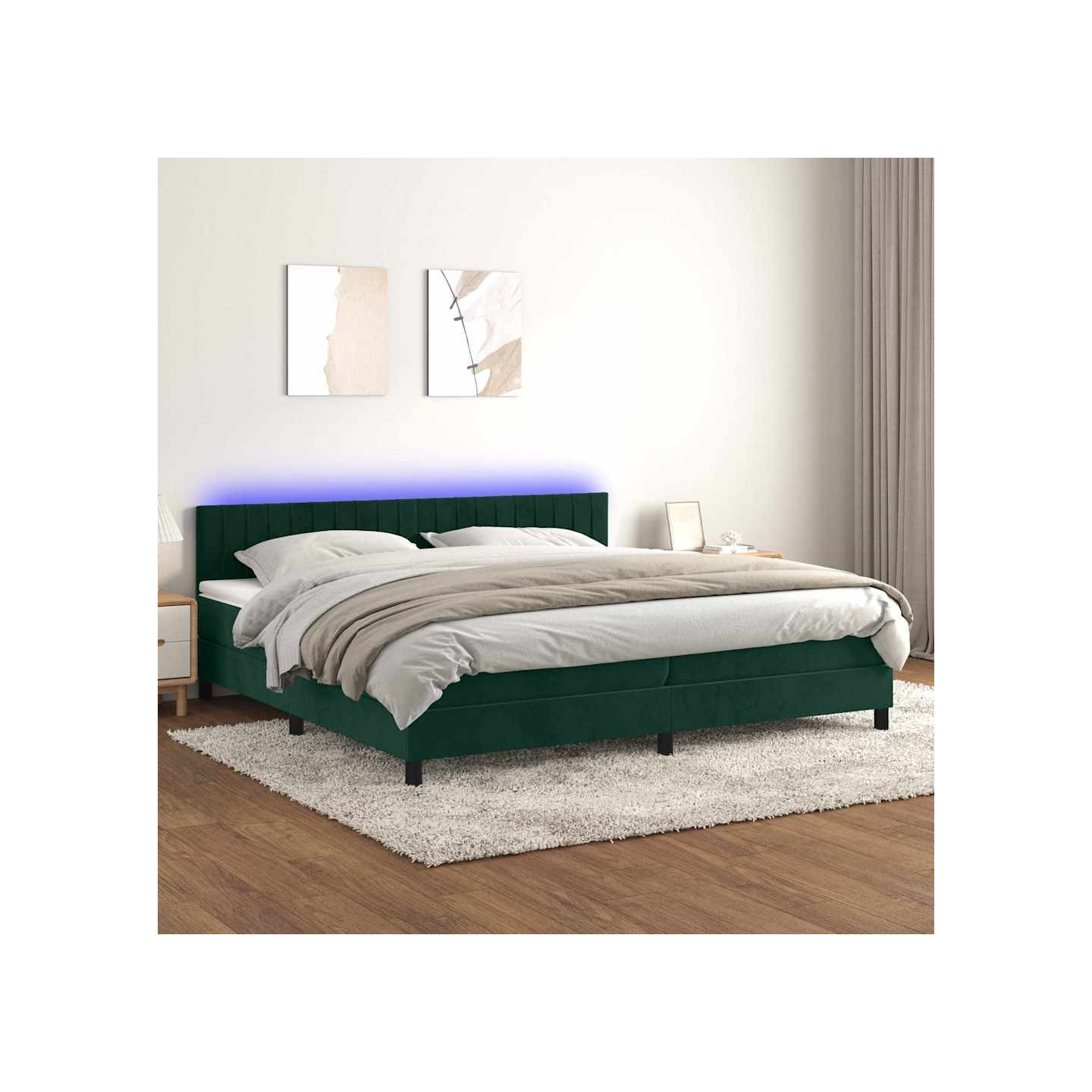 Sommier à lattes de lit avec matelas LED Vert foncé 200x200 cm