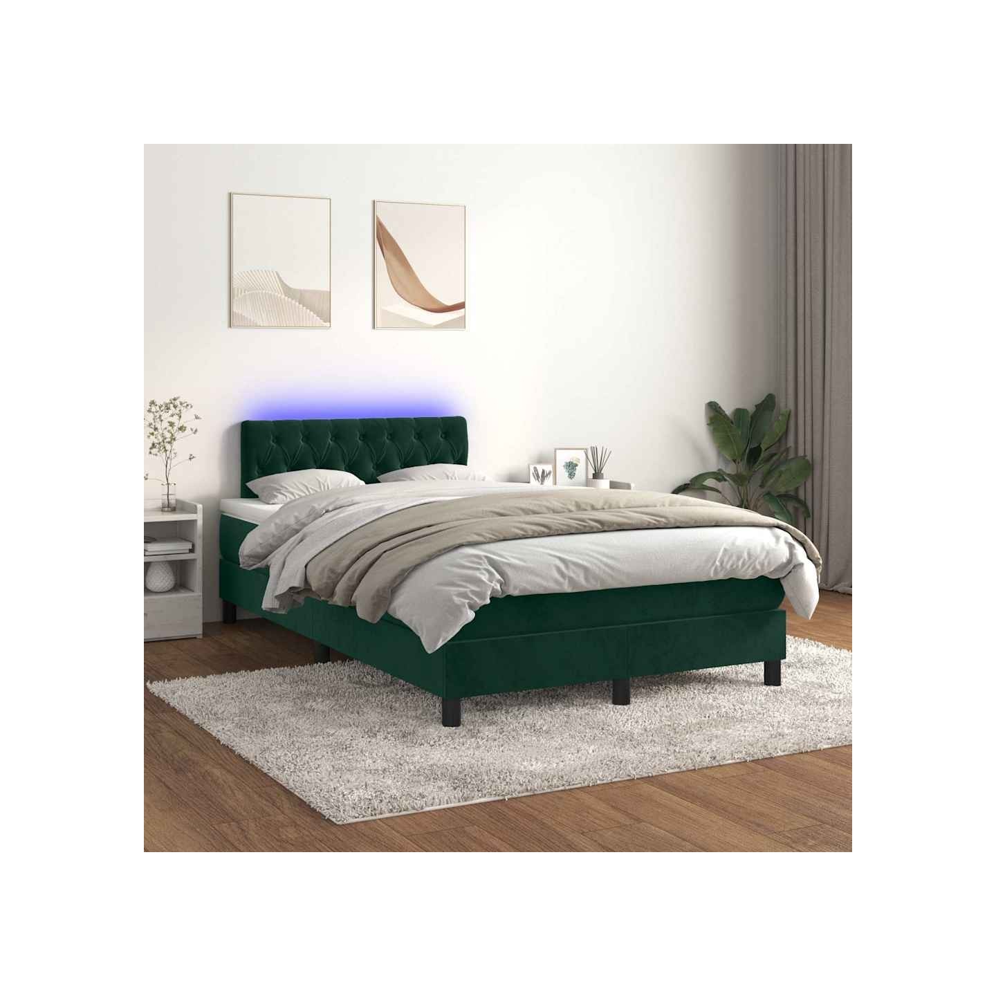 Sommier à lattes de lit avec matelas LED Vert foncé 120x200 cm