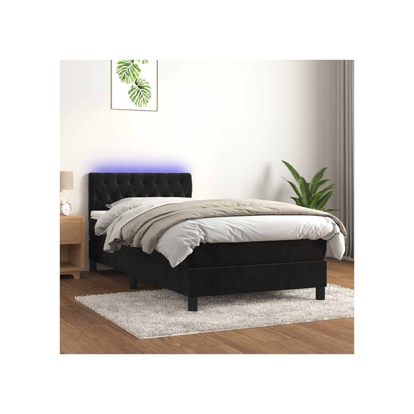 Sommier à lattes de lit avec matelas et LED Noir 90x200 cm