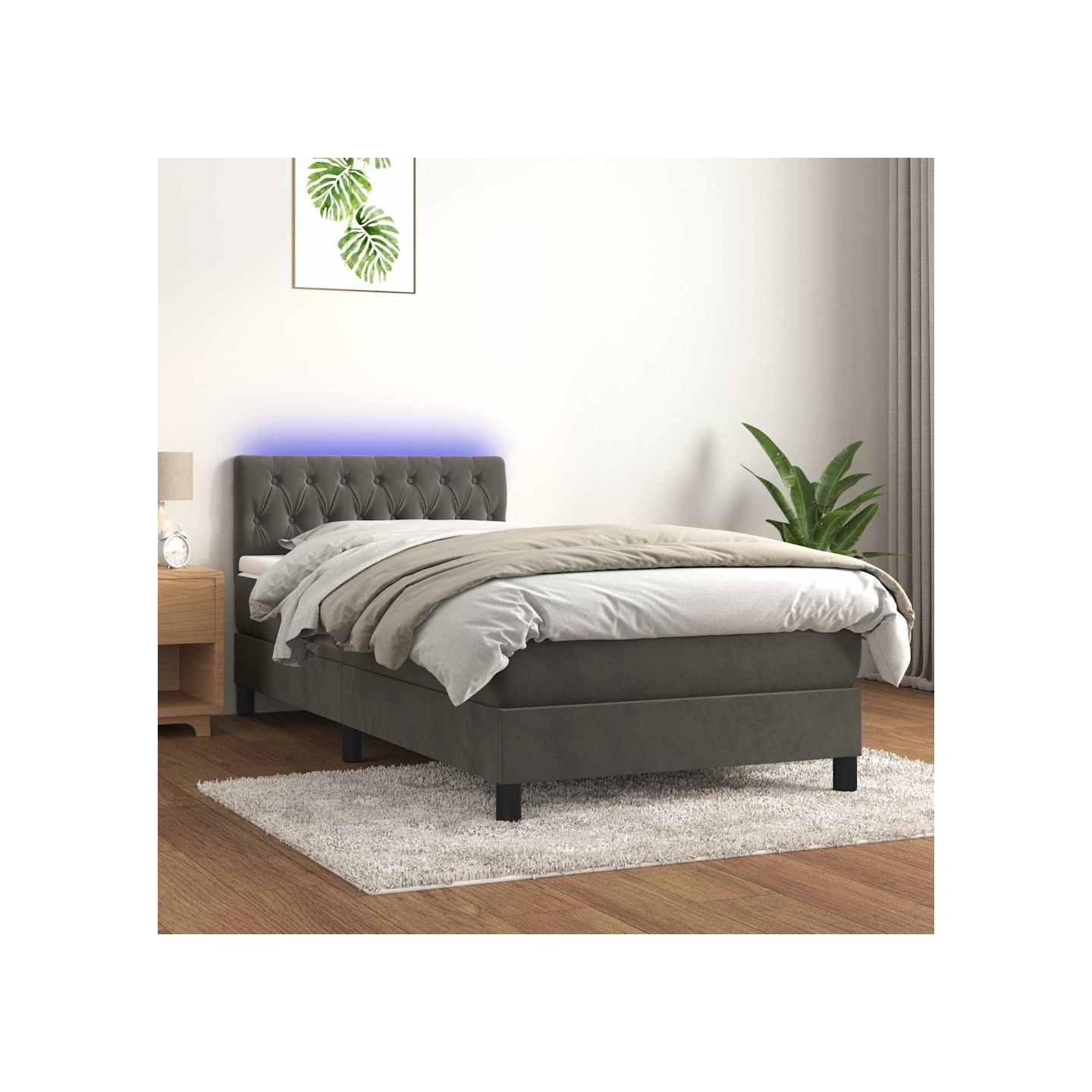 Sommier à lattes de lit avec matelas LED Gris foncé 100x200 cm