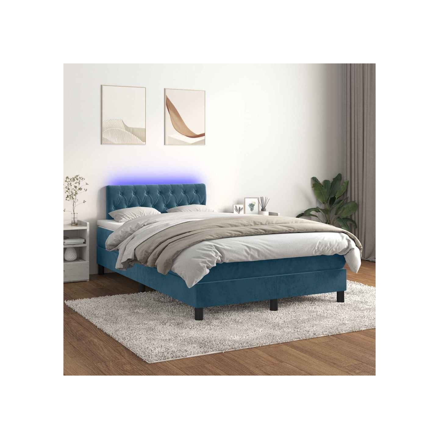Sommier à lattes de lit avec matelas LED Bleu foncé 120x200 cm
