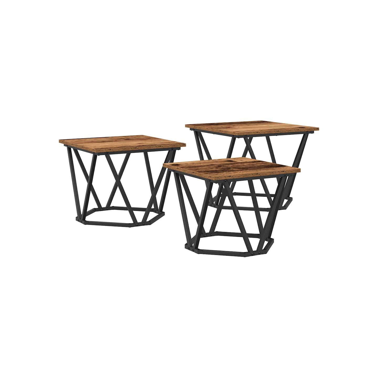 Table basse 3 pc Bois Ancien 50 x 50 x 40 cm