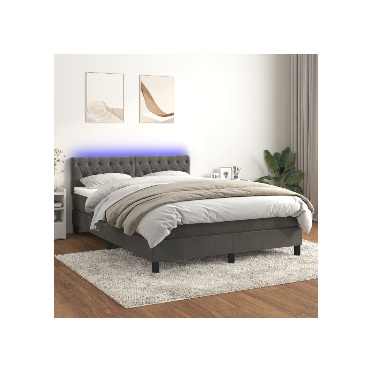 Sommier à lattes de lit avec matelas LED Gris foncé 140x200 cm