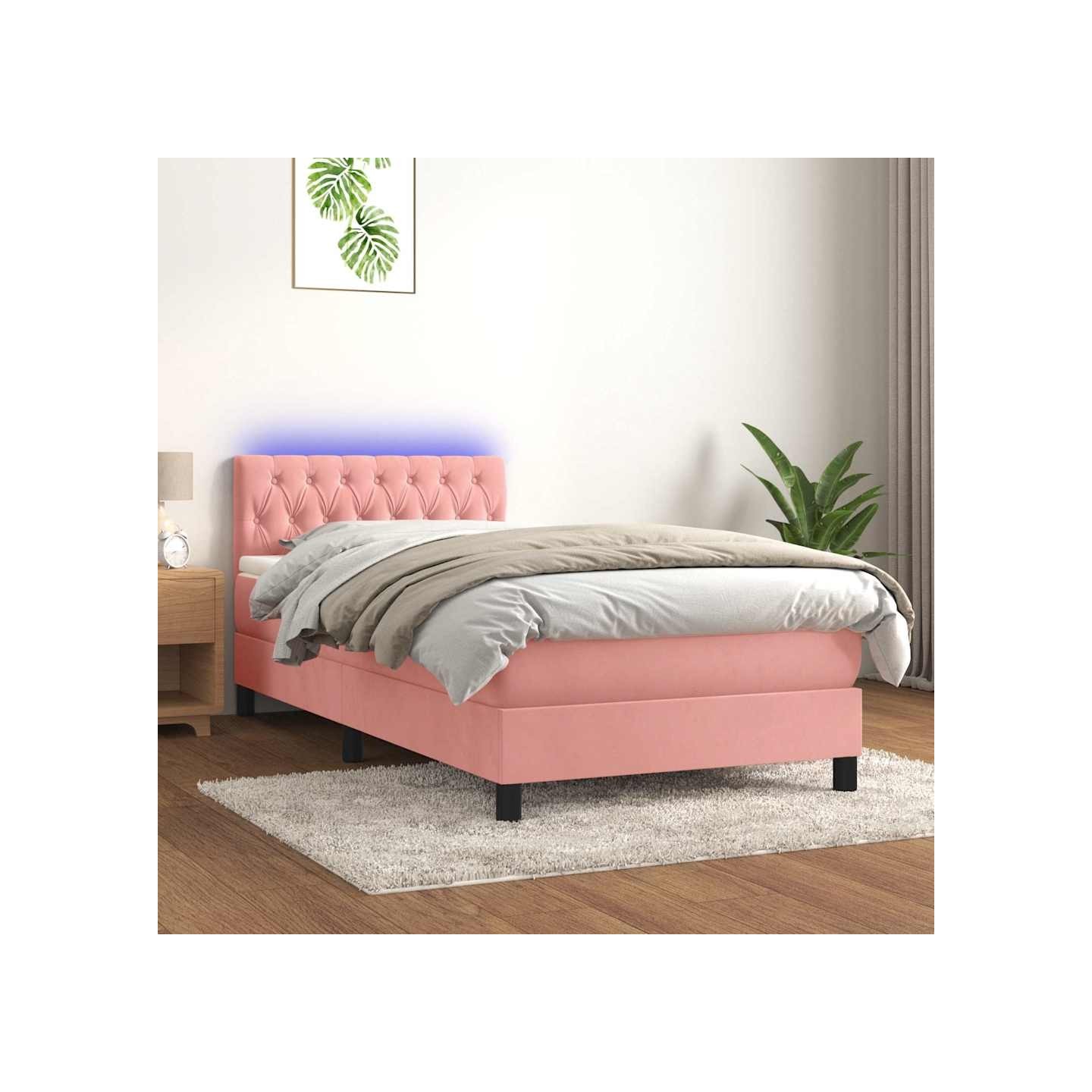 Sommier à lattes de lit avec matelas et LED Rose 90x200 cm