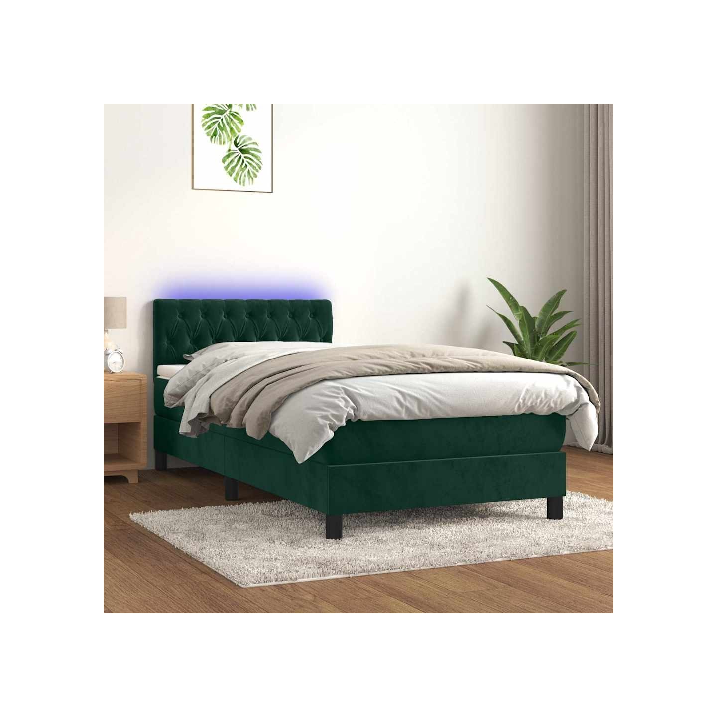 Sommier à lattes de lit avec matelas LED Vert foncé 100x200 cm