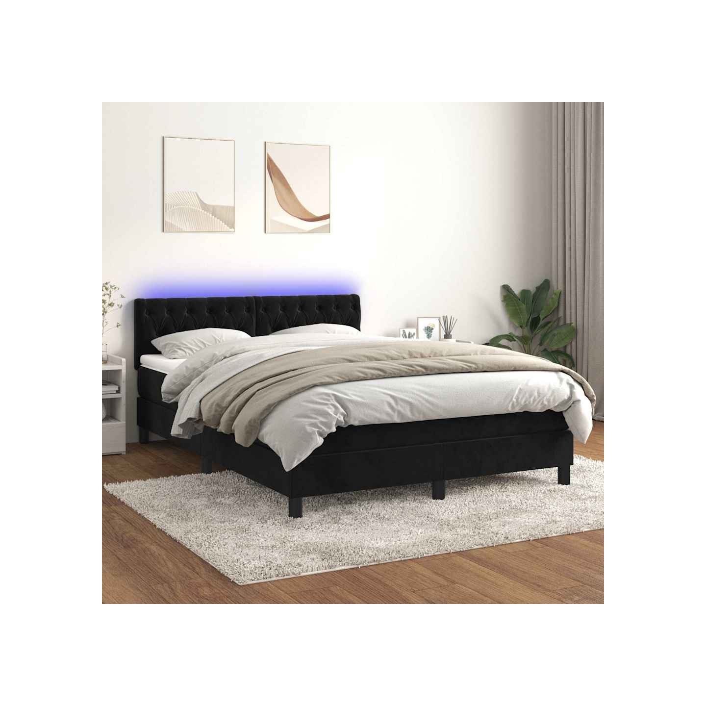Sommier à lattes de lit avec matelas et LED Noir 140x200 cm
