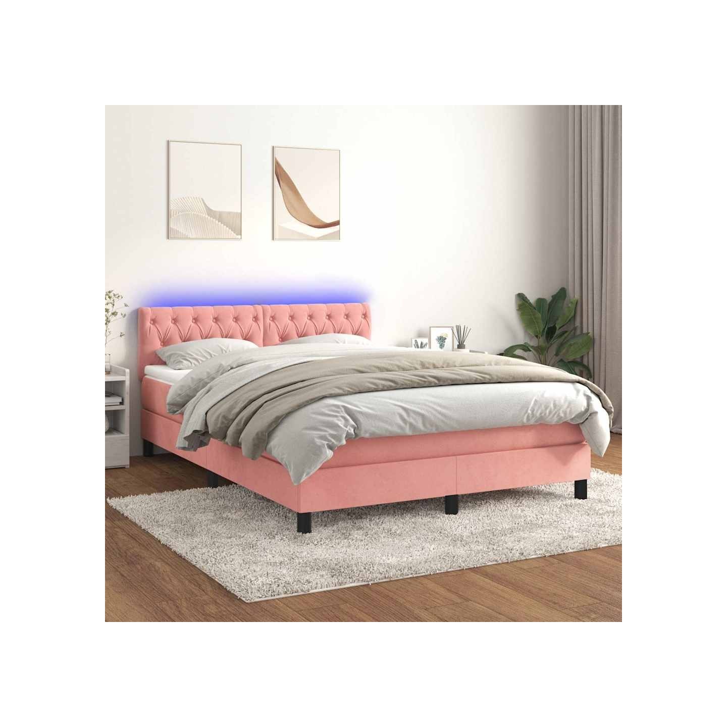 Sommier à lattes de lit avec matelas et LED Rose 140x200 cm