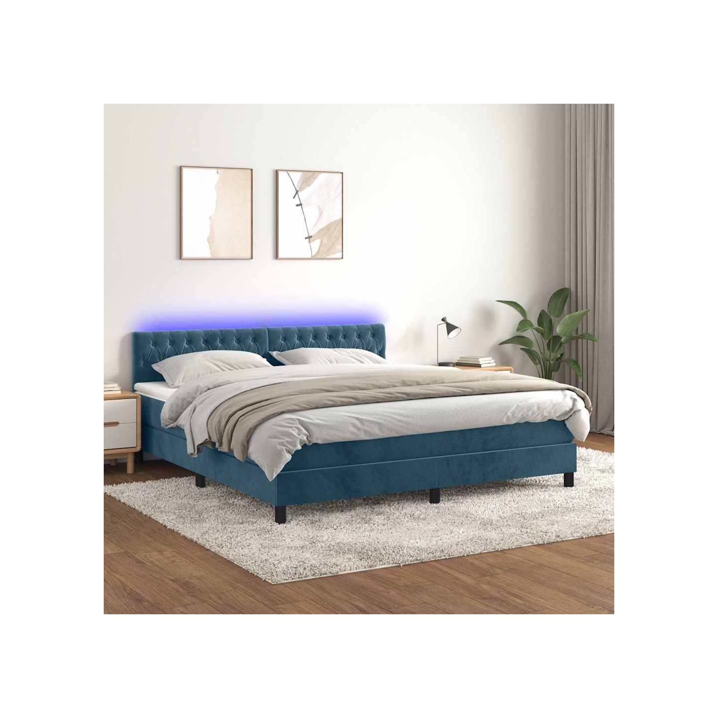 Sommier à lattes de lit avec matelas LED Bleu foncé 160x200 cm