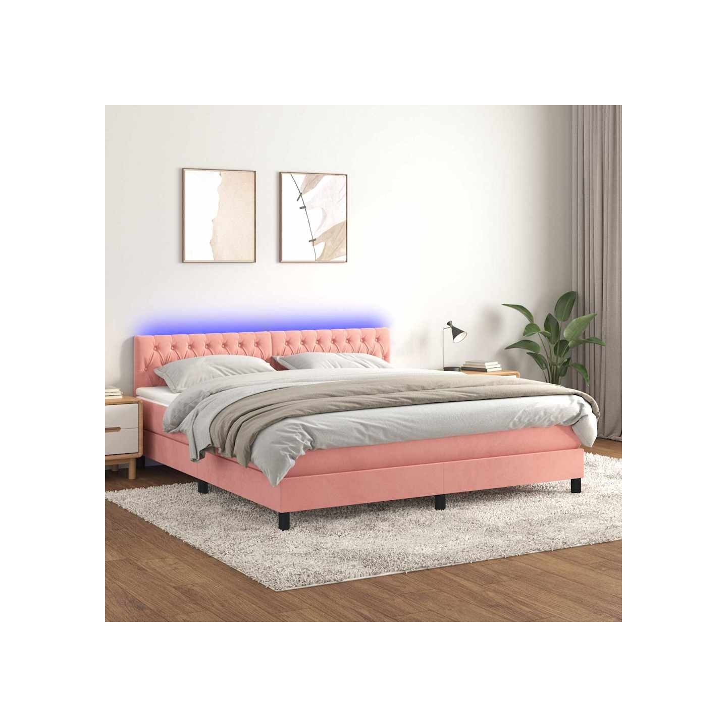 Sommier à lattes de lit avec matelas et LED Rose 160x200 cm