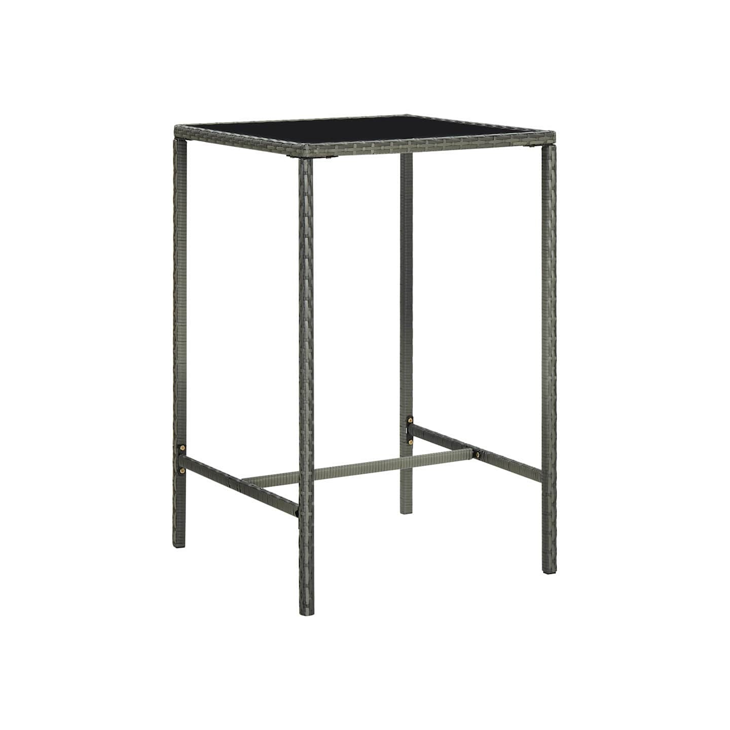 Table de bar de jardin Gris 70x70x110cm Résine tressée et verre