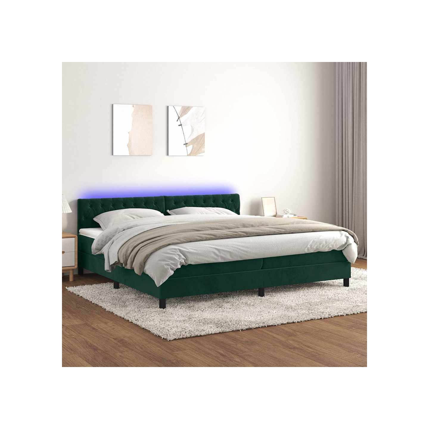 Sommier à lattes de lit avec matelas LED Vert foncé 200x200 cm