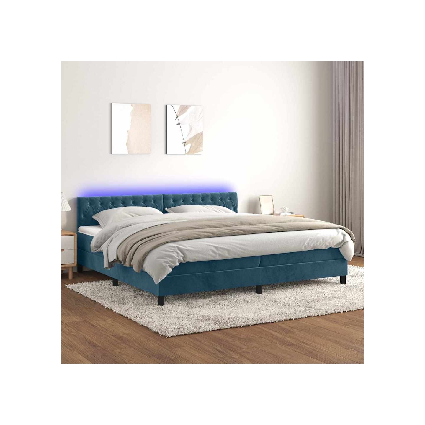 Sommier à lattes de lit avec matelas LED Bleu foncé 200x200 cm