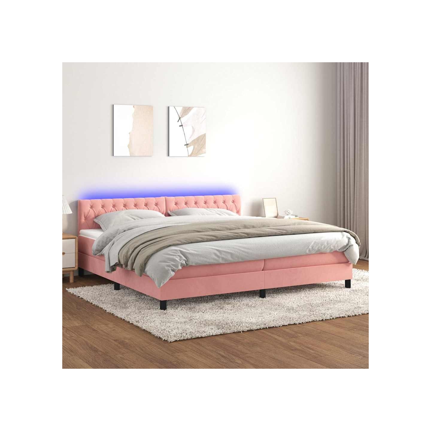 Sommier à lattes de lit avec matelas et LED Rose 200x200 cm