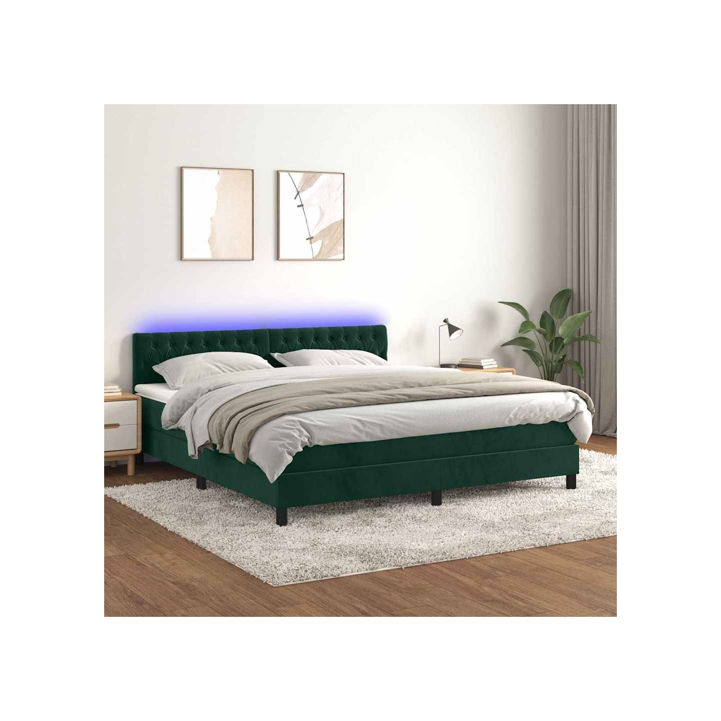 Sommier à lattes de lit avec matelas LED Vert foncé 160x200 cm