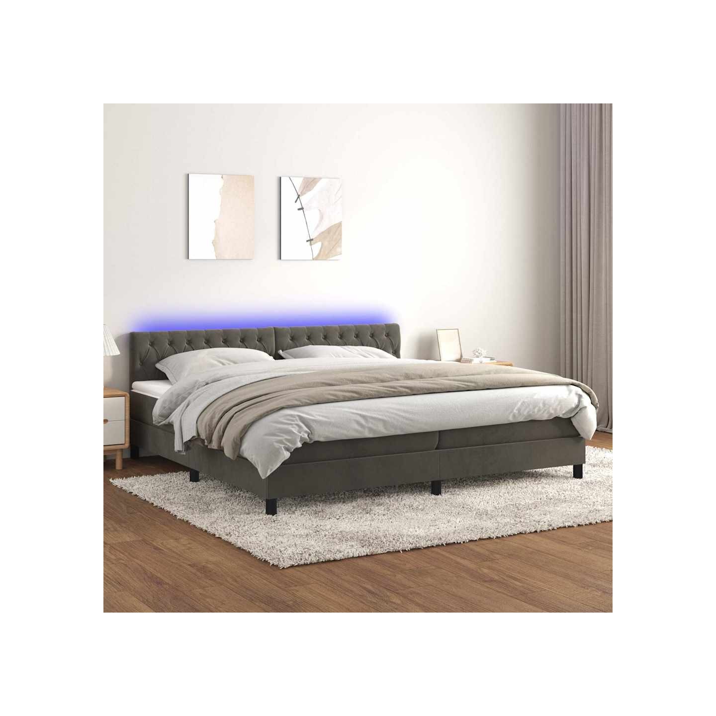 Sommier à lattes de lit avec matelas LED Gris foncé 200x200 cm