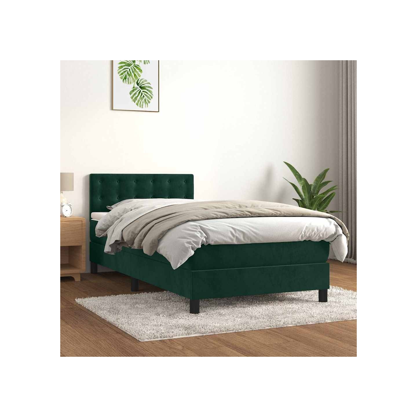 Sommier à lattes de lit avec matelas et LED Vert foncé 90x190cm