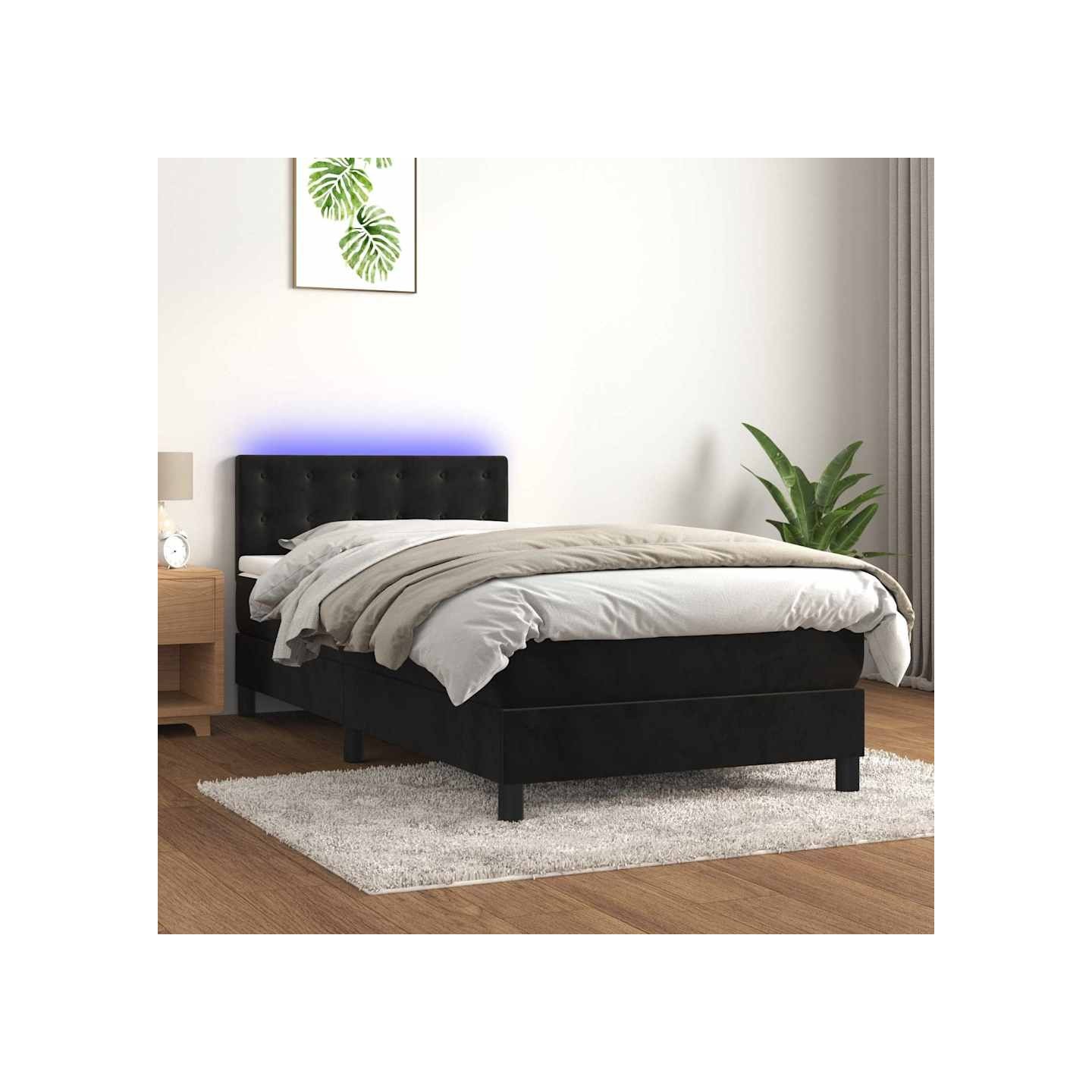 Sommier à lattes de lit avec matelas et LED Noir 100x200 cm
