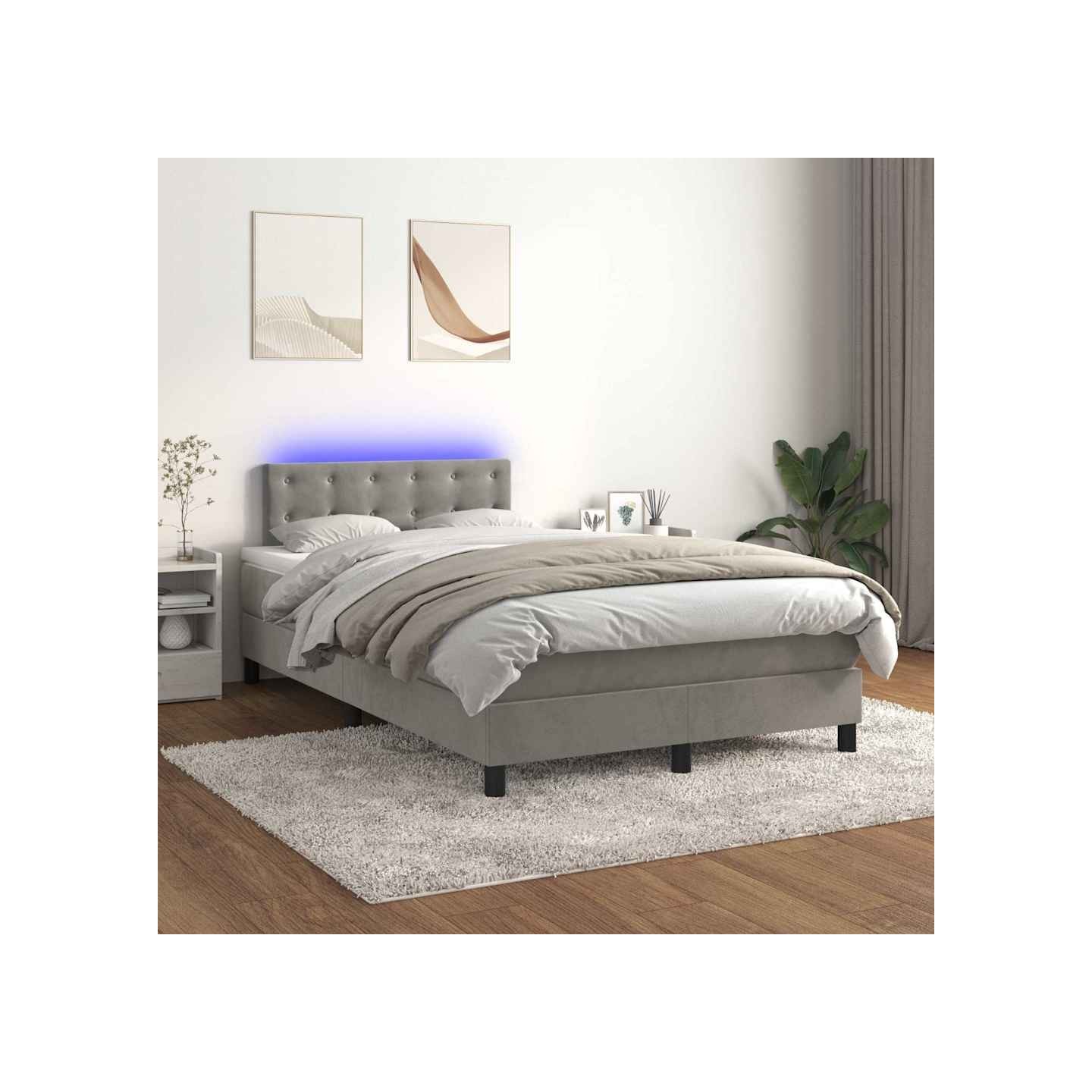 Sommier à lattes de lit avec matelas LED Gris clair 120x200 cm