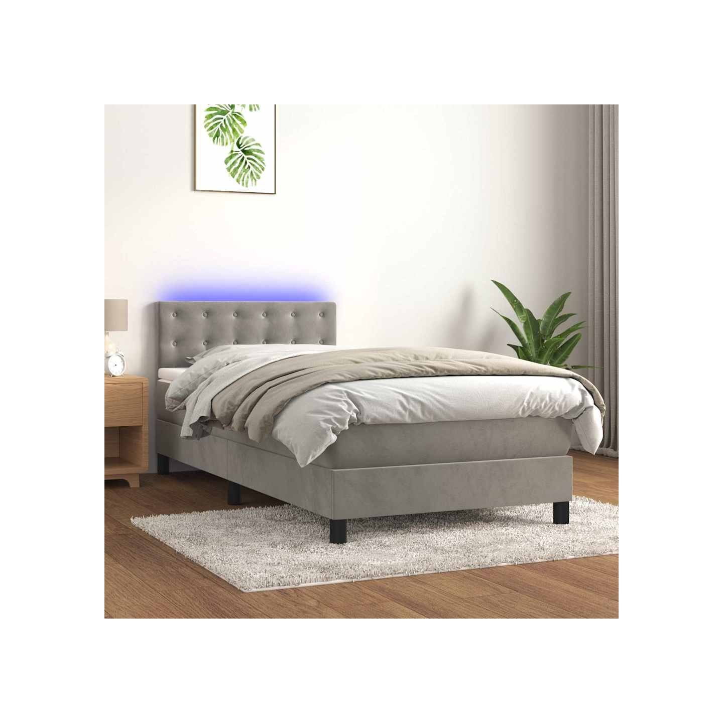 Sommier à lattes de lit avec matelas et LED Gris clair 90x200cm